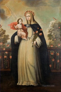 Saint Rose of Lima with Child Jesus religious Christian Oil Paintings